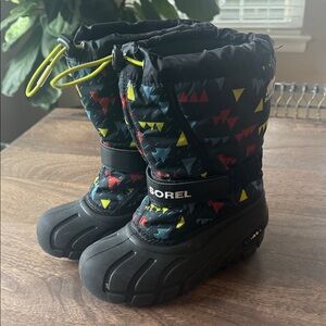 Sorel Kids' Black and Colorful Patterned Snow Boots
